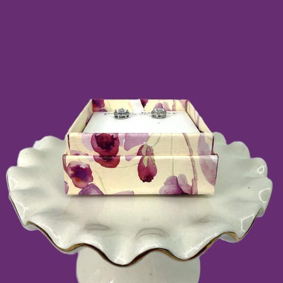 Paige Harper Giftable Sterling Silver Flat Round CZ Earrings - Picture 3 of 3